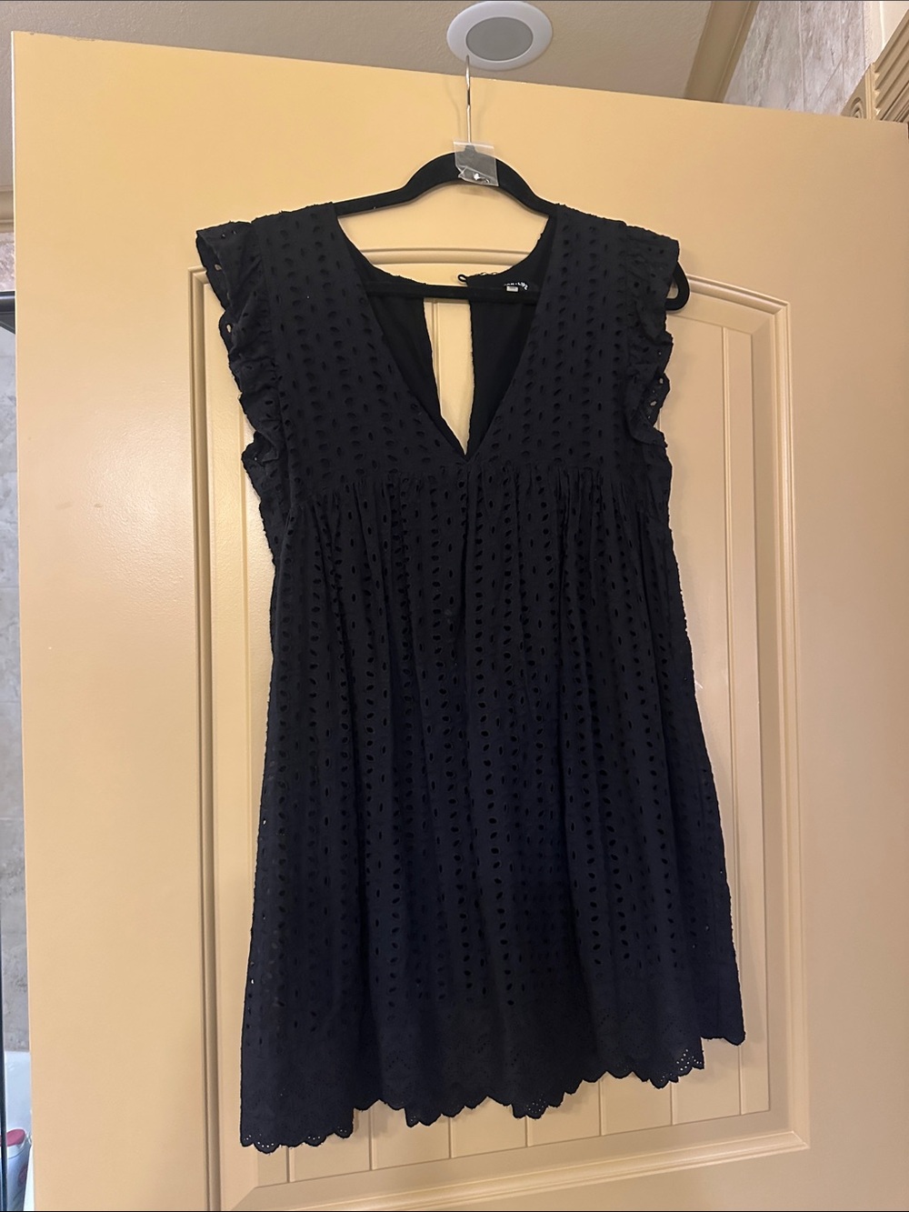Black Eyelet Flutter Sleeve Women's Dress